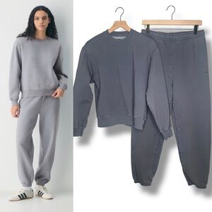 Aritzia Women's Sweatfleece Cozyfleece Gray Sweatshirt Jogger Set Sz Medium‎